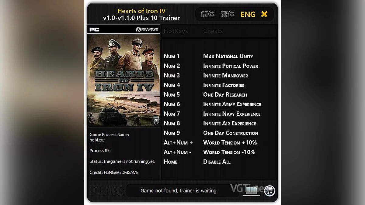 Hearts of Iron 4 — Трейнер / Trainer (+10) [1.0 - 1.1.0] [FLiNG]