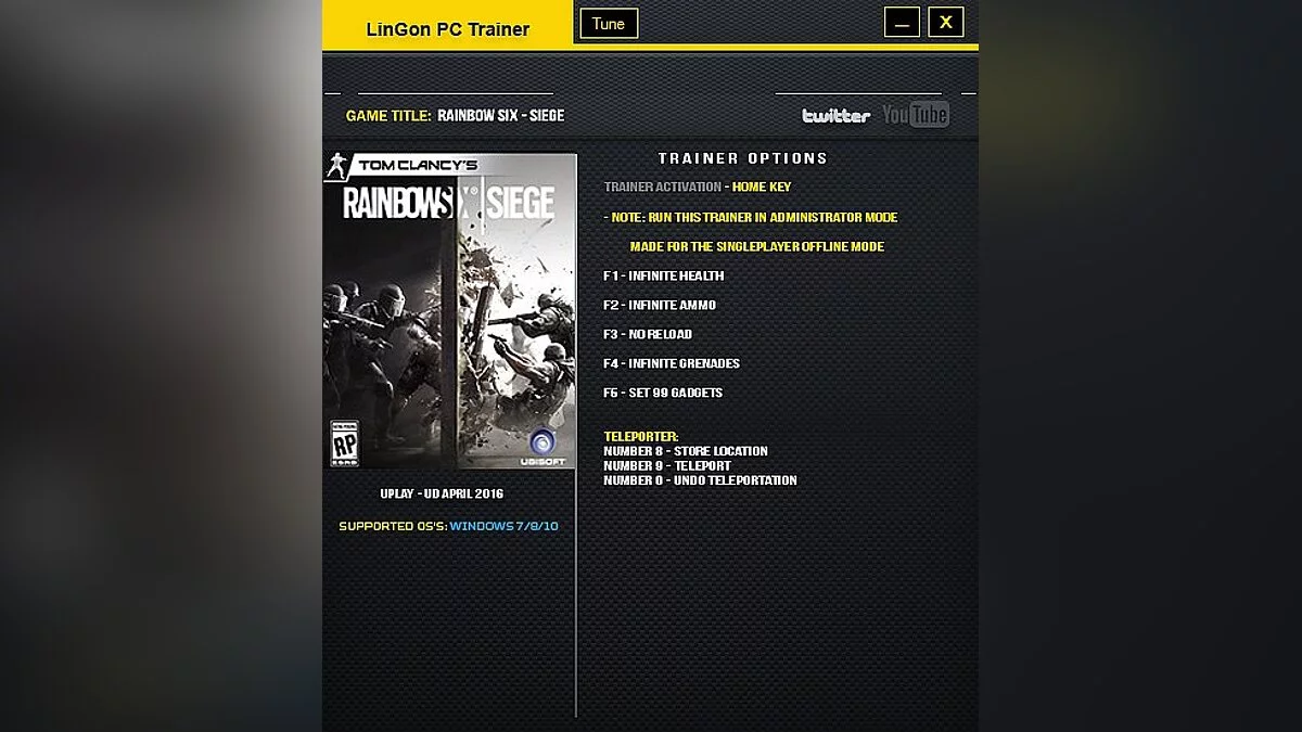 Tom Clancy's Rainbow Six Siege — Трейнер / Trainer (+7) [Update 4 April 2016] [LinGon]