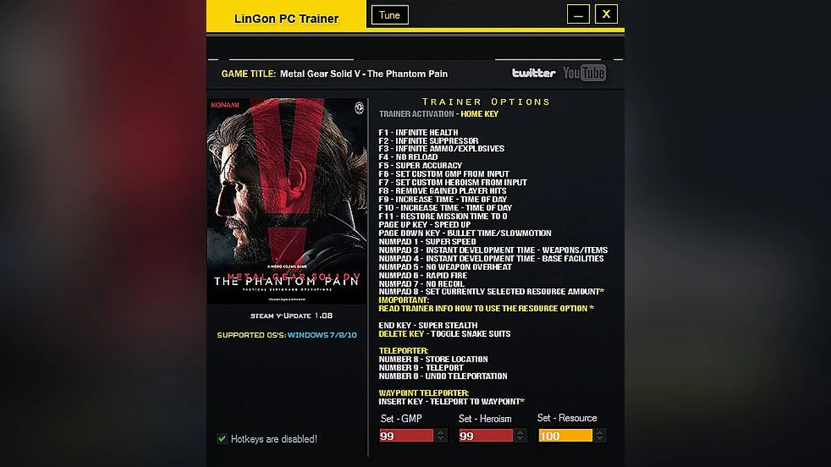 Metal Gear Solid 5: The Phantom Pain — Трейнер / Trainer (+26) [1.08] [LinGon]