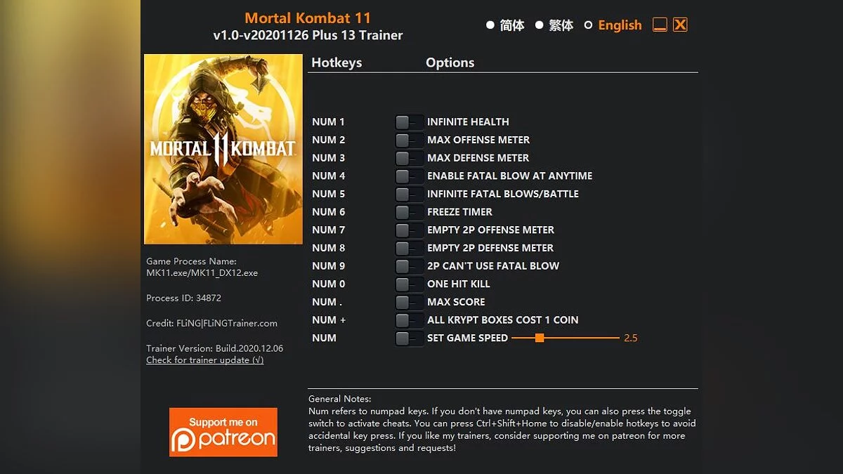Mortal Kombat 11 — Трейнер (+13) [1.0 - 26.11.2020]