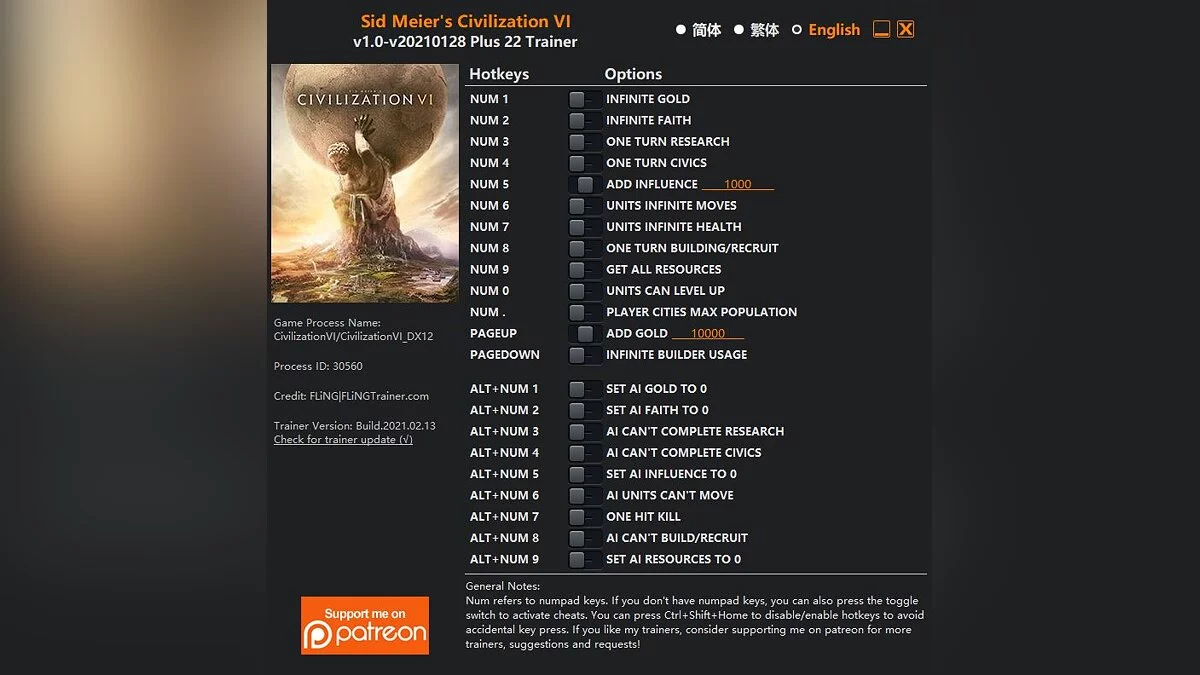 Sid Meier's Civilization 6 — Трейнер (+22) [1.0 - Update: 28.01.2021]