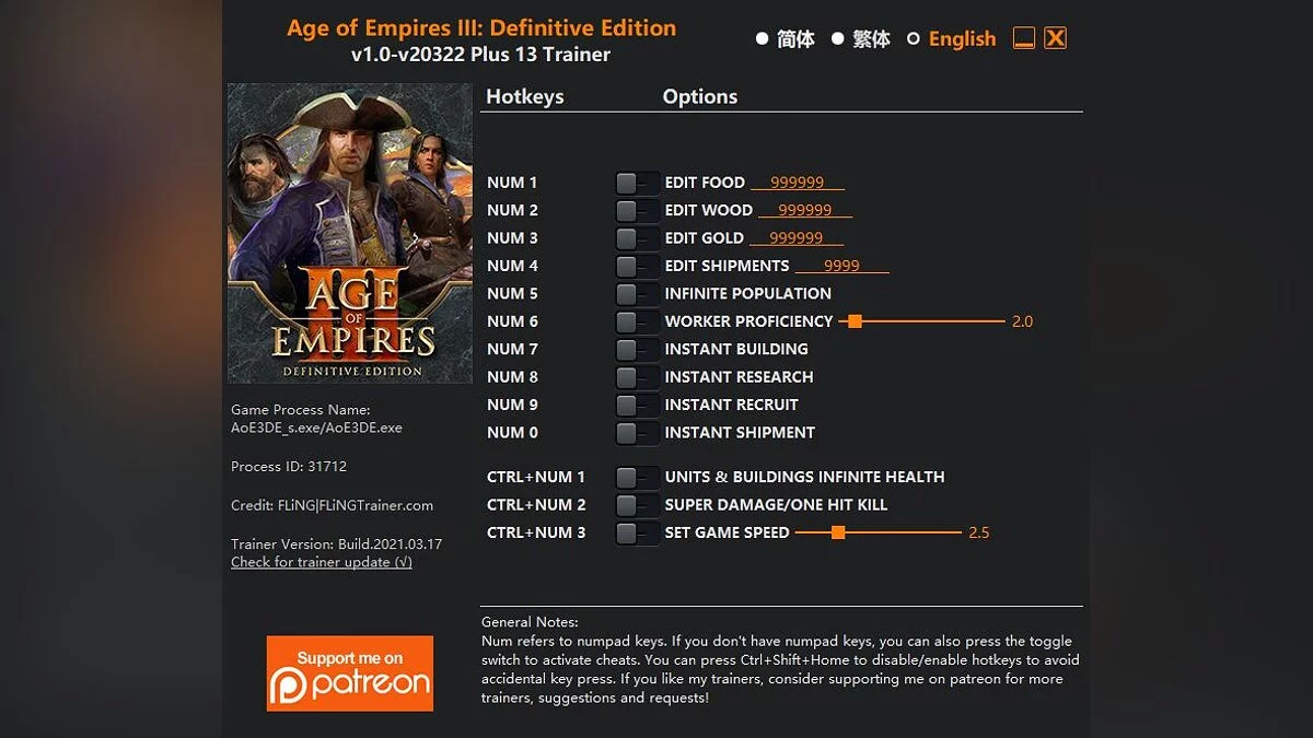 Age of Empires 3: Definitive Edition — Трейнер (+13) [1.0 - 20322]