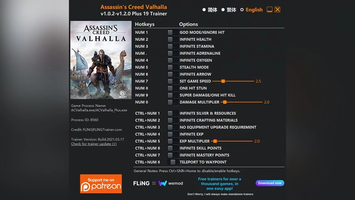 Assassin's Creed Valhalla — Трейнер (+19) [1.0.2 - 1.2.0]