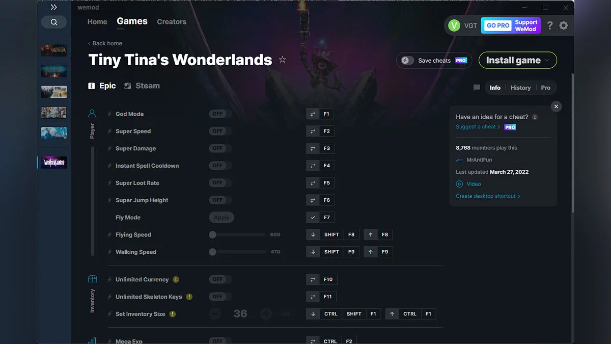 Tiny Tina's Wonderlands — Трейнер (+24) от 27.03.2022 [WeMod]