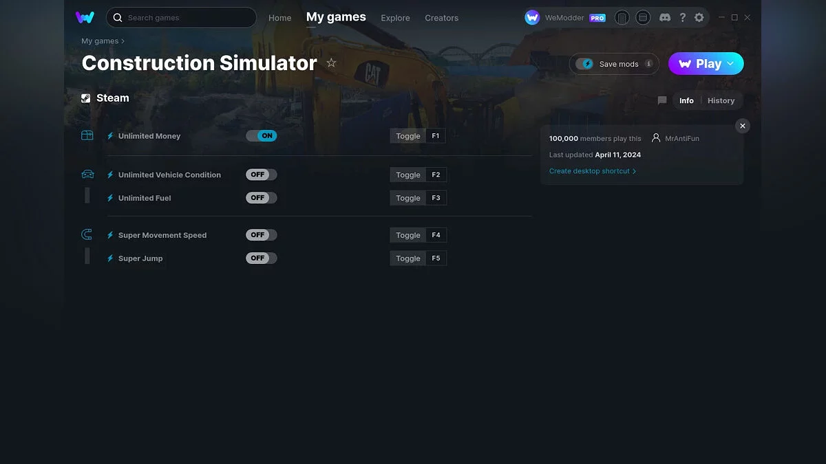 Construction Simulator — Трейнер (+5) от 11.04.2024 [WeMod]