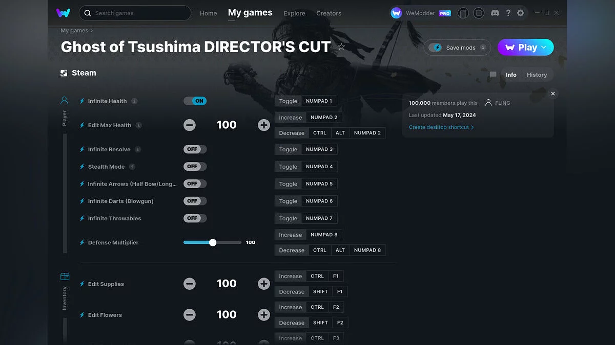 Ghost of Tsushima: Director's Cut — Трейнер (+30) от 17.05.2024 [WeMod]