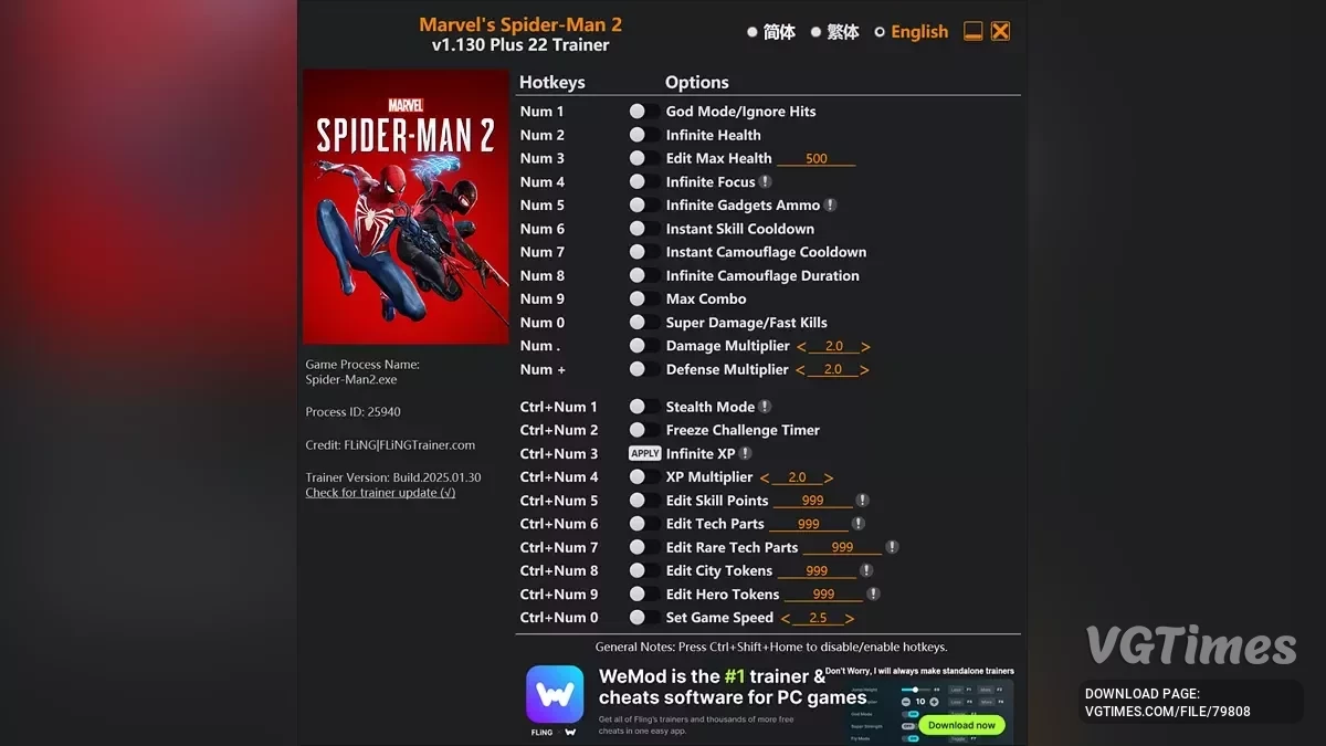 Marvel's Spider-Man 2 — Трейнер (+22) [1.130]