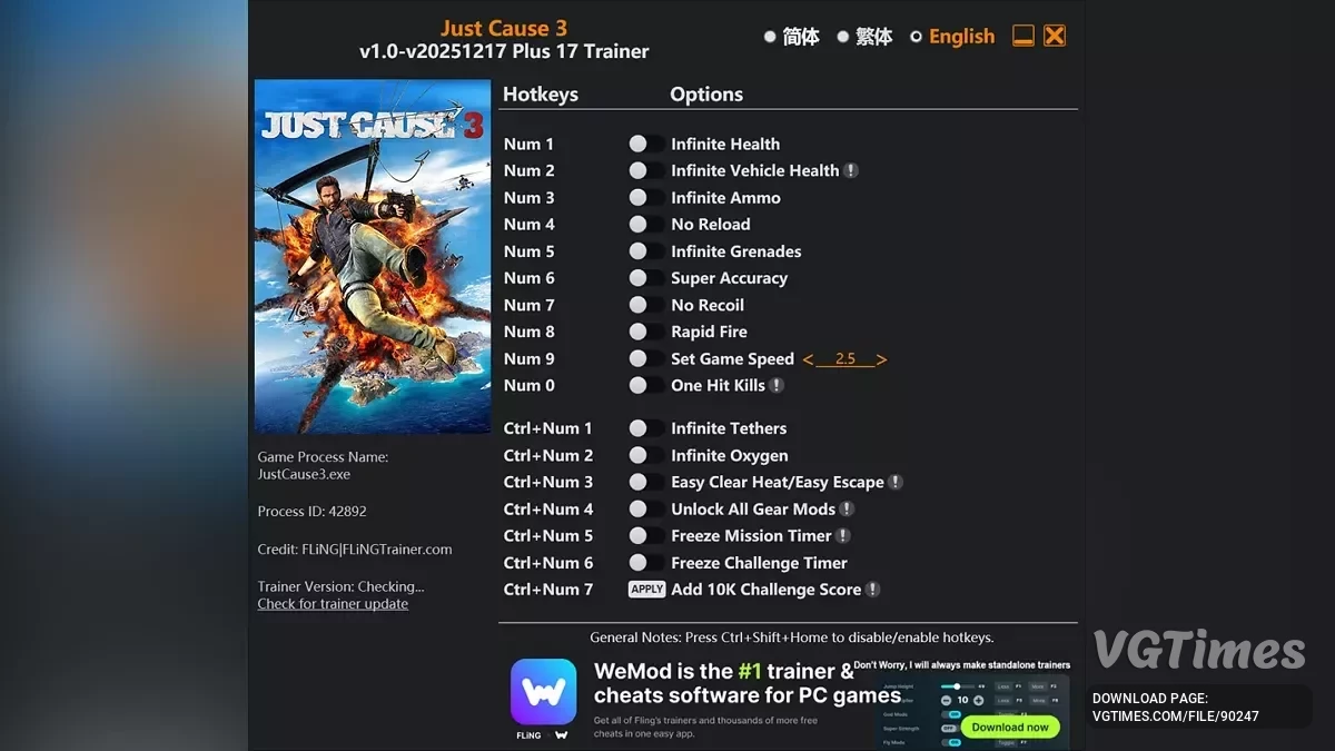 Just Cause 3 — Трейнер (+17) [1.0 - UPD: 17.12.2025]