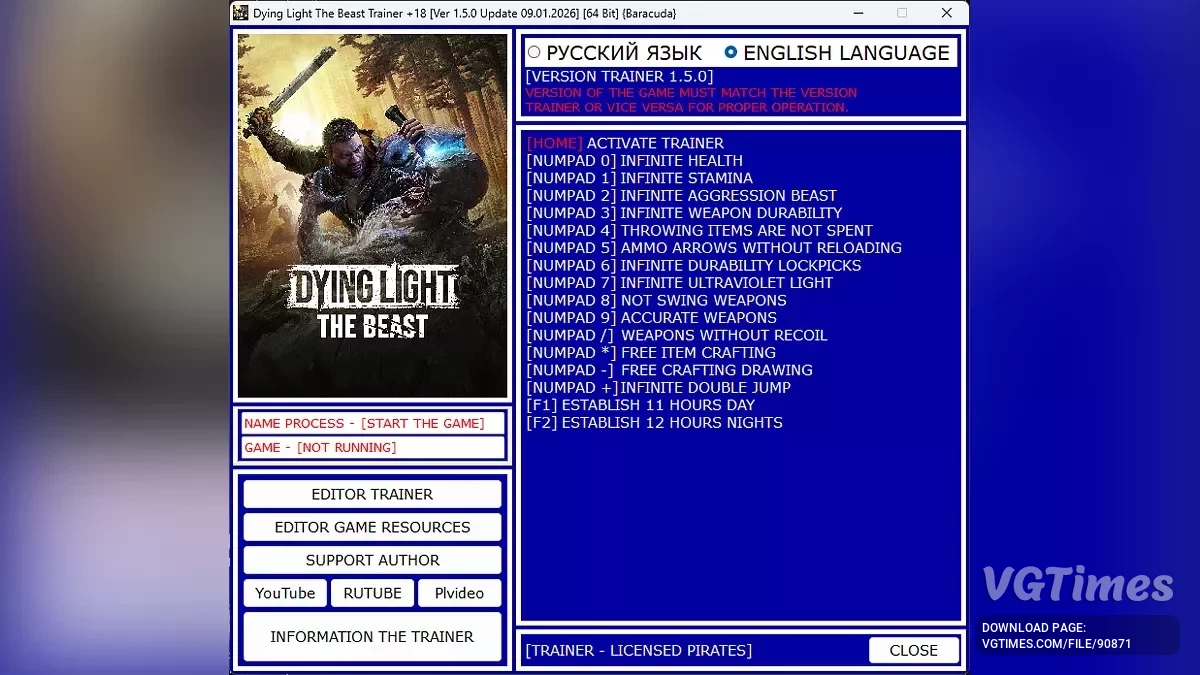 Dying Light: The Beast — Трейнер (+18) [Ver 1.5.0 Update / 09.01.2026]