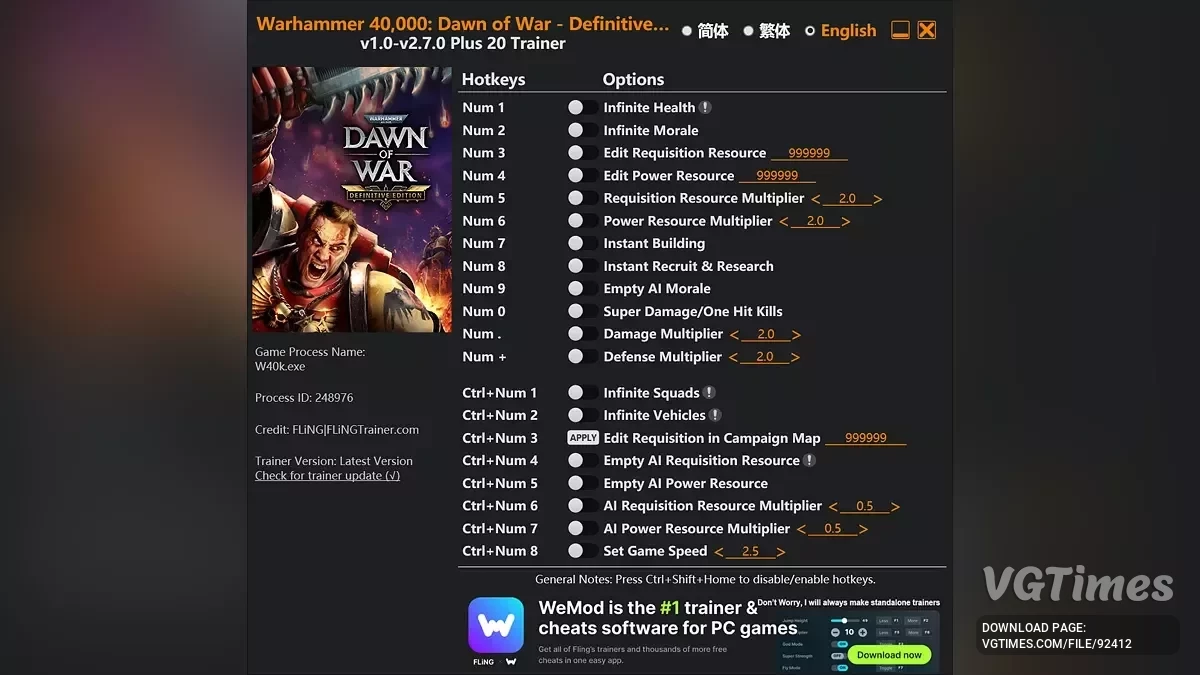 Warhammer 40,000: Dawn of War - Definitive Edition — Трейнер (+20) [1.0 - 2.7.0]