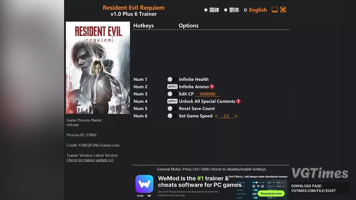 Resident Evil Requiem — Трейнер (+6)