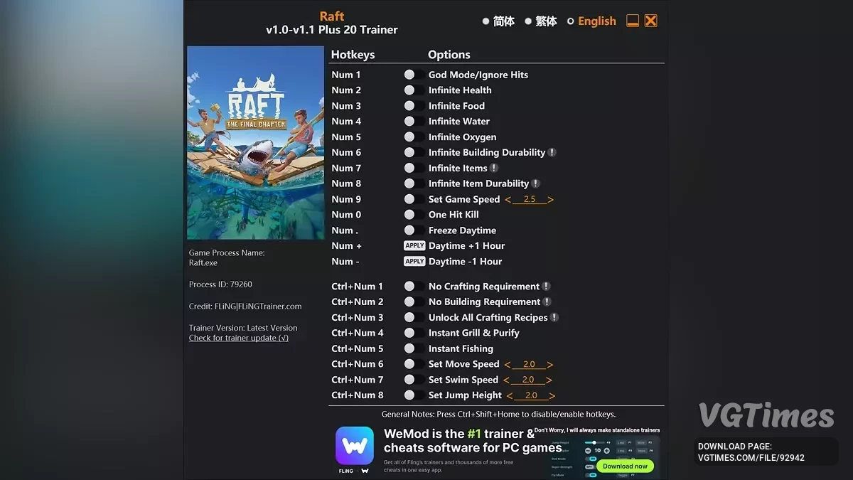 Raft — Трейнер (+20) [1.0 - 1.1]