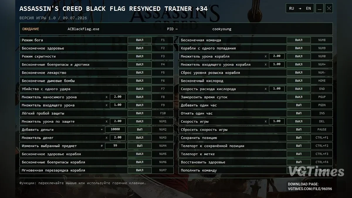 Assassin's Creed Black Flag Resynced — Трейнер (+40) + редактор инвентаря
