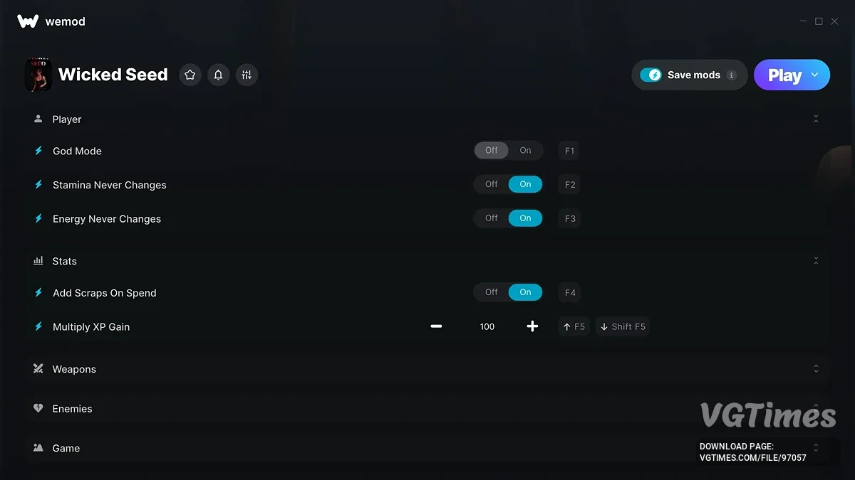 Wicked Seed — Трейнер (+10)