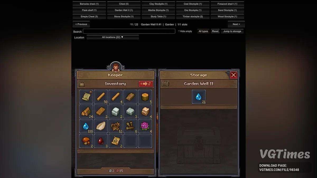 Graveyard Keeper 2 — Linked Storage (Shared Crafting and Storage Browser) — общий доступ к ресурсам для крафта и браузер хранилищ