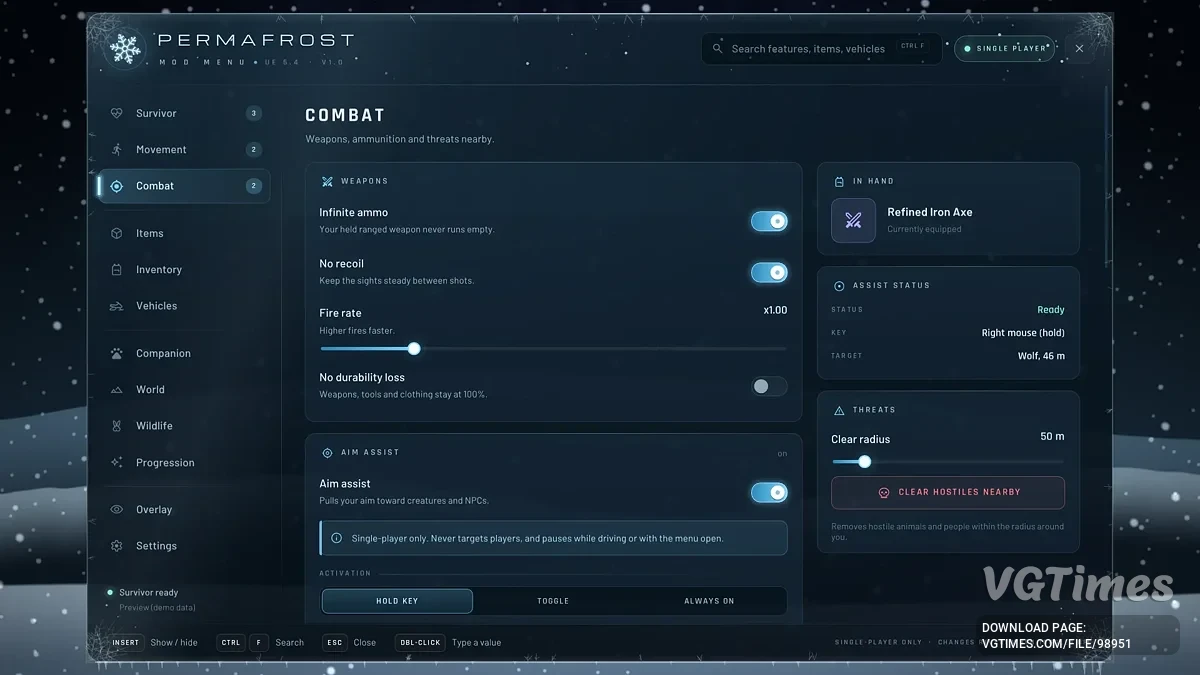 Permafrost — Меню модов