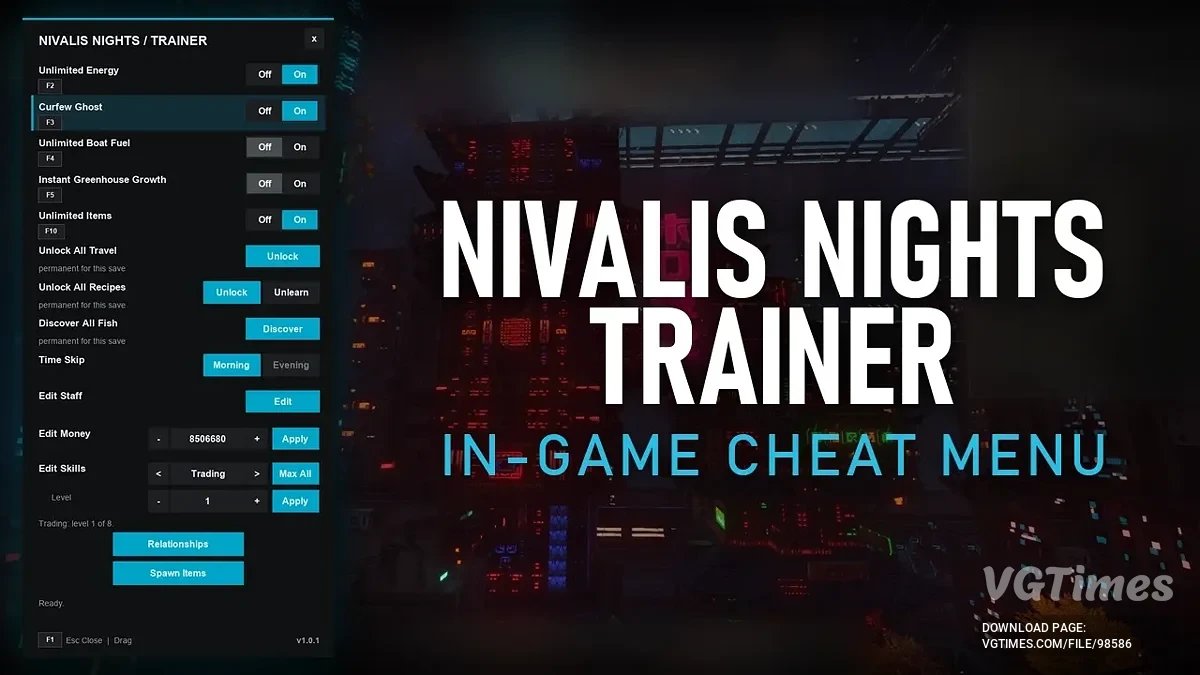 Nivalis Nights — Трейнер и спавнер предметов
