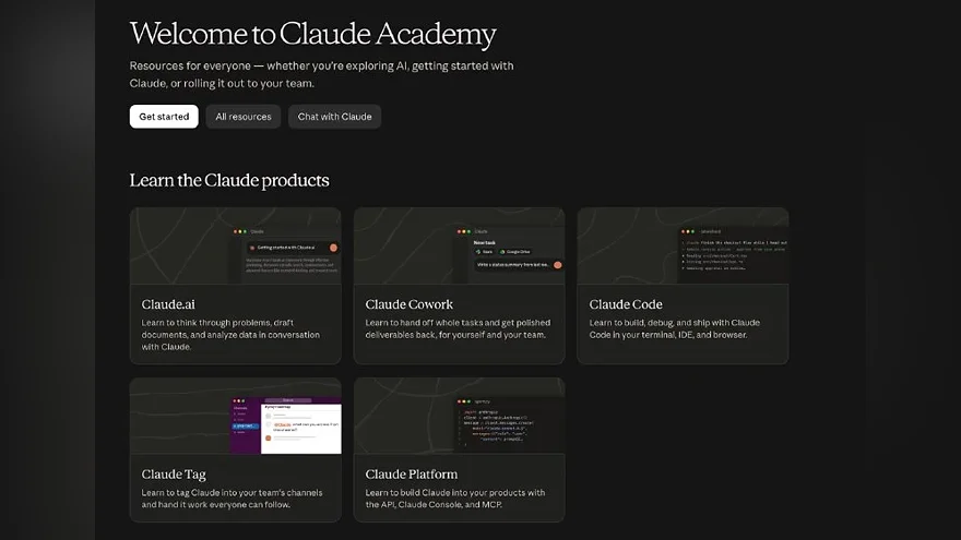 Страница Claude Academy