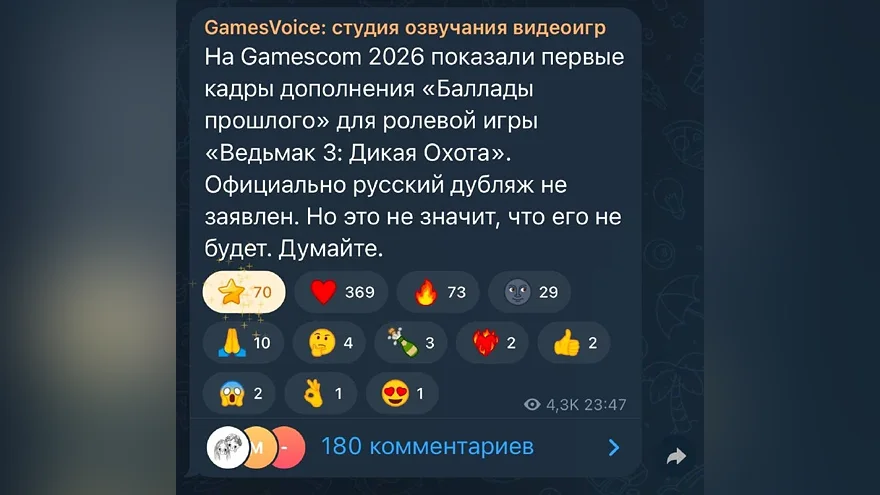 GamesVoice намекнула на русский дубляж дополнений "Ведьмака 3"