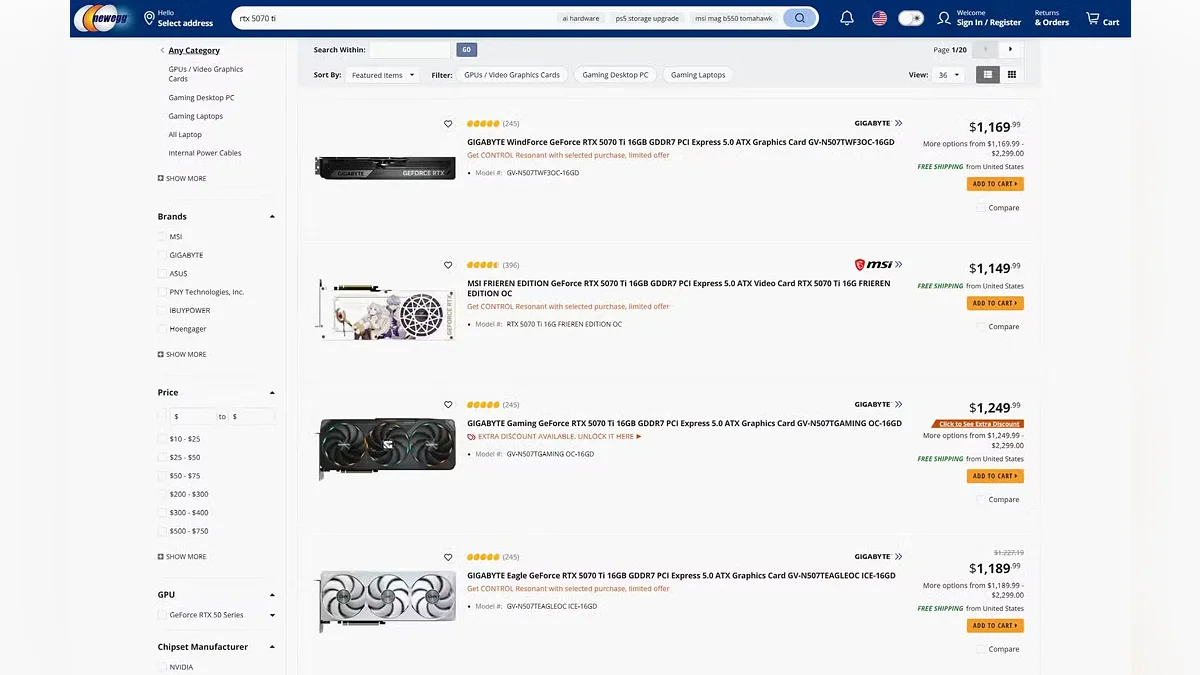 Цены на RTX 5070 Ti